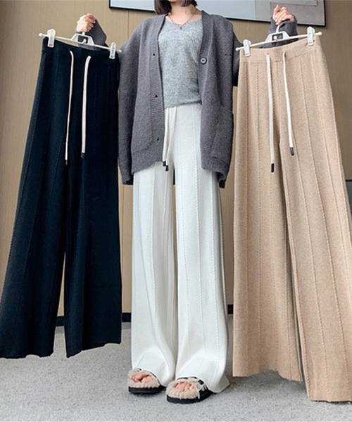 L LABEL(エルラベル)の「ラインデザインニットパンツ(その他パンツ・レディース・ベージュ/ホワイト/ブラック・FREE)」の4枚目の写真
