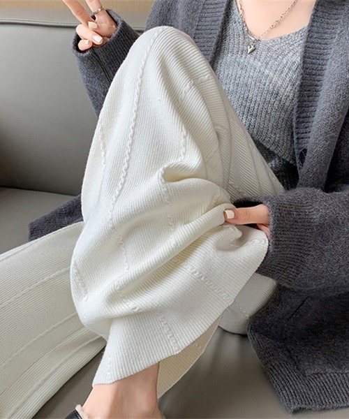 L LABEL(エルラベル)の「ラインデザインニットパンツ(その他パンツ・レディース・ベージュ/ホワイト/ブラック・FREE)」の5枚目の写真