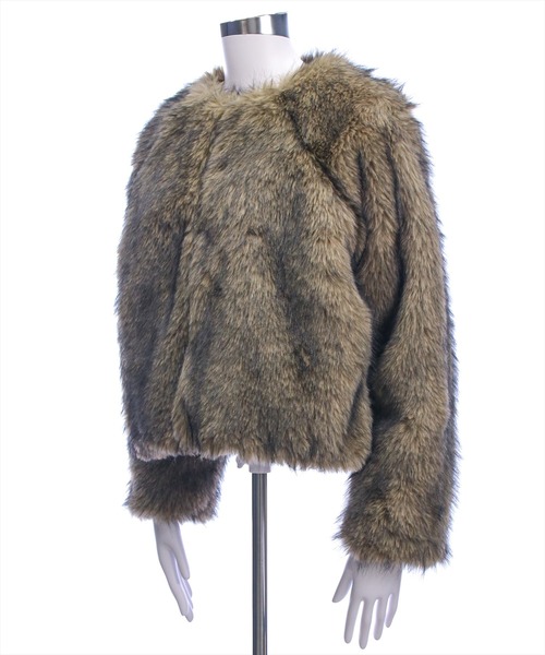 clear（クリア）の「ミックスファージャケット［大人 カジュアル 着回し力抜群］（その他アウター・レディース・チャコールグレー/ベージュ・F）」の8枚目の写真