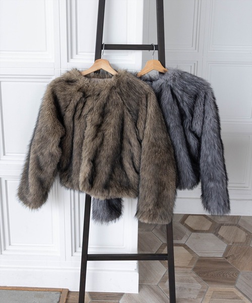 clear（クリア）の「ミックスファージャケット［大人 カジュアル 着回し力抜群］（その他アウター・レディース・チャコールグレー/ベージュ・F）」の22枚目の写真