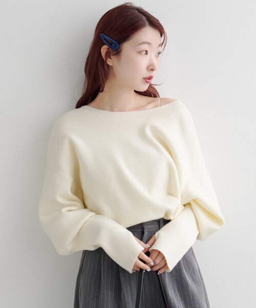 Kastane（カスタネ）の「【4色展開/2WAY】メランジロングリブニット（ニット/セーター・レディース・アイボリー/ブラック/ブラウン/レッド・FREE）」の11枚目の写真