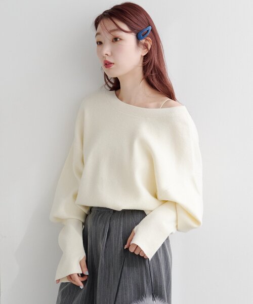 Kastane（カスタネ）の「【4色展開/2WAY】メランジロングリブニット（ニット/セーター・レディース・アイボリー/ブラック/ブラウン/レッド・FREE）」の12枚目の写真