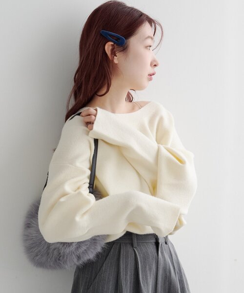 Kastane（カスタネ）の「【4色展開/2WAY】メランジロングリブニット（ニット/セーター・レディース・アイボリー/ブラック/ブラウン/レッド・FREE）」の14枚目の写真