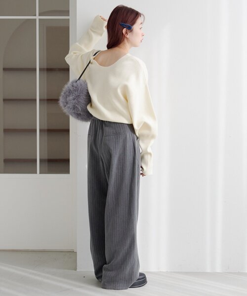 Kastane（カスタネ）の「【4色展開/2WAY】メランジロングリブニット（ニット/セーター・レディース・アイボリー/ブラック/ブラウン/レッド・FREE）」の17枚目の写真