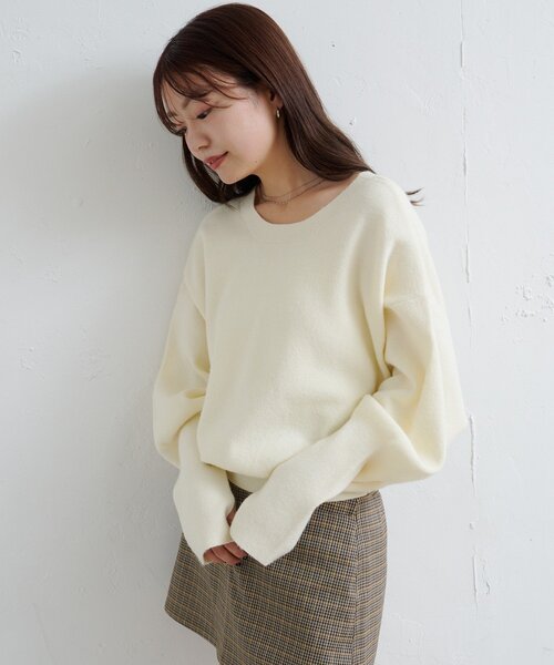 Kastane（カスタネ）の「【4色展開/2WAY】メランジロングリブニット（ニット/セーター・レディース・アイボリー/ブラック/ブラウン/レッド・FREE）」の20枚目の写真