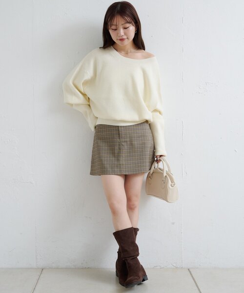 Kastane（カスタネ）の「【4色展開/2WAY】メランジロングリブニット（ニット/セーター・レディース・アイボリー/ブラック/ブラウン/レッド・FREE）」の5枚目の写真