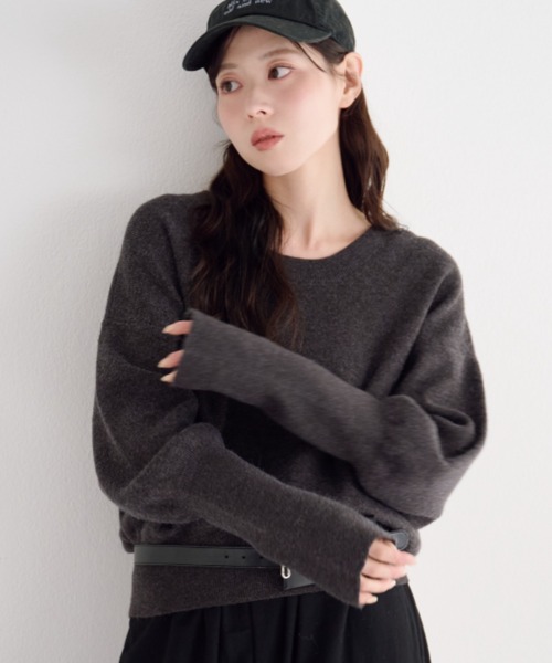 Kastane（カスタネ）の「【4色展開/2WAY】メランジロングリブニット（ニット/セーター・レディース・アイボリー/ブラック/ブラウン/レッド・FREE）」の2枚目の写真