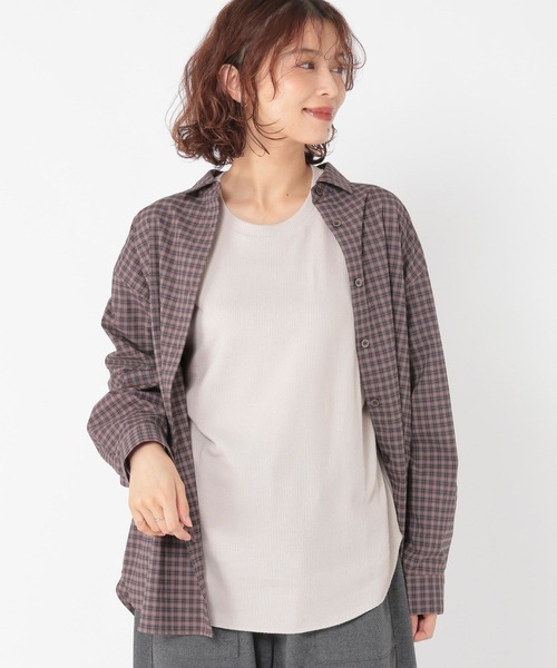 studio CLIP（スタディオクリップ）の「シアーリブロングスリーブTシャツ[プラスサイズあり]（Tシャツ/カットソー・レディース・オフホワイト/ブラック/ライトグレー・FREE/ﾌﾘｰ(L)）」の3枚目の写真