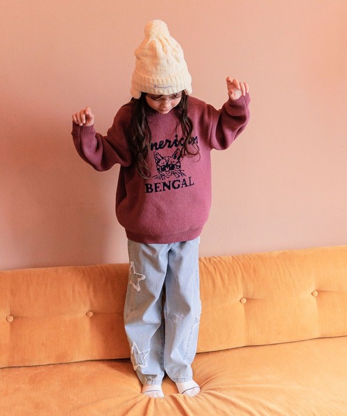 Champion（チャンピオン）の「【Champion(チャンピオン)】リボンジャガード耳付きワッチ（ニットキャップ/ビーニー・キッズ・パープル/ミント/アイボリー/ブラック・FREE）」の15枚目の写真