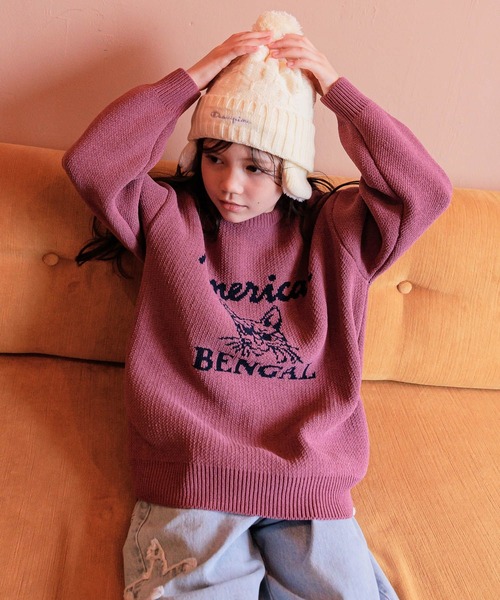 Champion（チャンピオン）の「【Champion(チャンピオン)】リボンジャガード耳付きワッチ（ニットキャップ/ビーニー・キッズ・パープル/ミント/アイボリー/ブラック・FREE）」の16枚目の写真