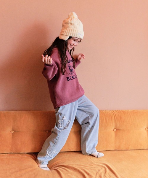 Champion（チャンピオン）の「【Champion(チャンピオン)】リボンジャガード耳付きワッチ（ニットキャップ/ビーニー・キッズ・パープル/ミント/アイボリー/ブラック・FREE）」の17枚目の写真