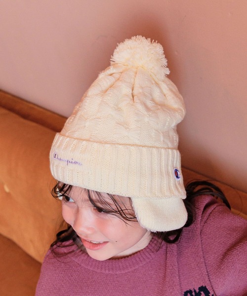 Champion（チャンピオン）の「【Champion(チャンピオン)】リボンジャガード耳付きワッチ（ニットキャップ/ビーニー・キッズ・パープル/ミント/アイボリー/ブラック・FREE）」の20枚目の写真