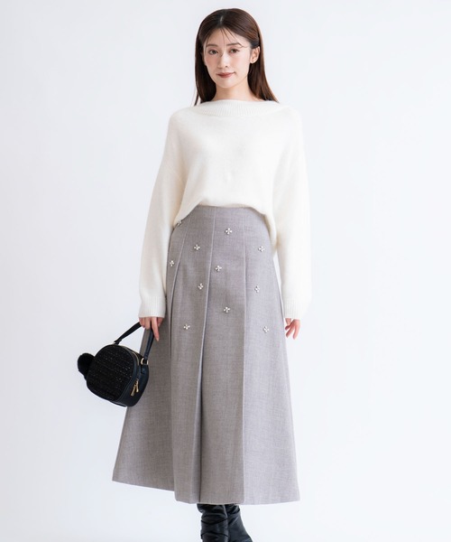 NOELA（ノエラ）の「ワイドタックビジュースカート（スカート・レディース・オフホワイト/グレー/ライトグリーン・S/M）」の2枚目の写真