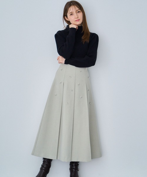 NOELA（ノエラ）の「ワイドタックビジュースカート（スカート・レディース・オフホワイト/グレー/ライトグリーン・S/M）」の3枚目の写真