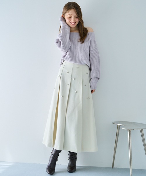 NOELA（ノエラ）の「ワイドタックビジュースカート（スカート・レディース・オフホワイト/グレー/ライトグリーン・S/M）」の22枚目の写真