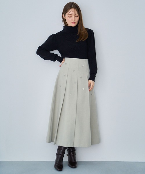 NOELA（ノエラ）の「ワイドタックビジュースカート（スカート・レディース・オフホワイト/グレー/ライトグリーン・S/M）」の12枚目の写真