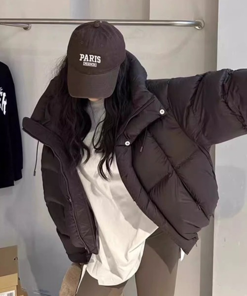 LAFFMO（ラフモ）の「フード付き中綿ショート丈ジャケット（ダウンジャケット/コート・レディース・ピンク/ダークブラウン/モカ/ブラック/オフホワイト・S/M/L/XL）」の3枚目の写真