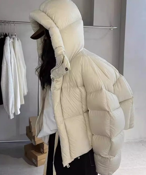 LAFFMO（ラフモ）の「フード付き中綿ショート丈ジャケット（ダウンジャケット/コート・レディース・ピンク/ダークブラウン/モカ/ブラック/オフホワイト・S/M/L/XL）」の2枚目の写真