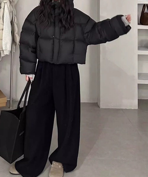 LAFFMO（ラフモ）の「フード付き中綿ショート丈ジャケット（ダウンジャケット/コート・レディース・ピンク/ダークブラウン/モカ/ブラック/オフホワイト・S/M/L/XL）」の11枚目の写真