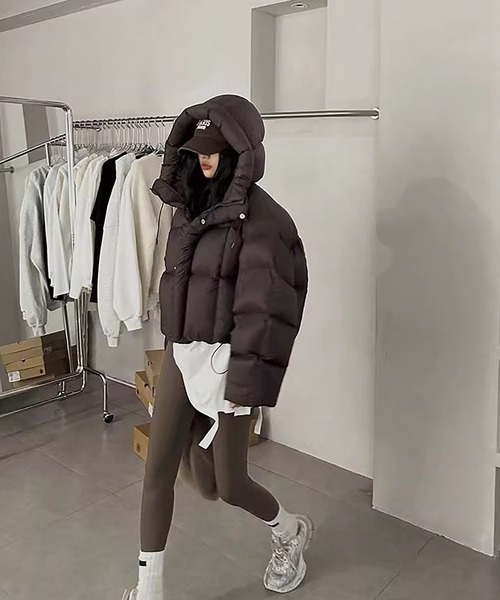 LAFFMO（ラフモ）の「フード付き中綿ショート丈ジャケット（ダウンジャケット/コート・レディース・ピンク/ダークブラウン/モカ/ブラック/オフホワイト・S/M/L/XL）」の18枚目の写真