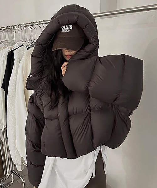 LAFFMO（ラフモ）の「フード付き中綿ショート丈ジャケット（ダウンジャケット/コート・レディース・ピンク/ダークブラウン/モカ/ブラック/オフホワイト・S/M/L/XL）」の16枚目の写真