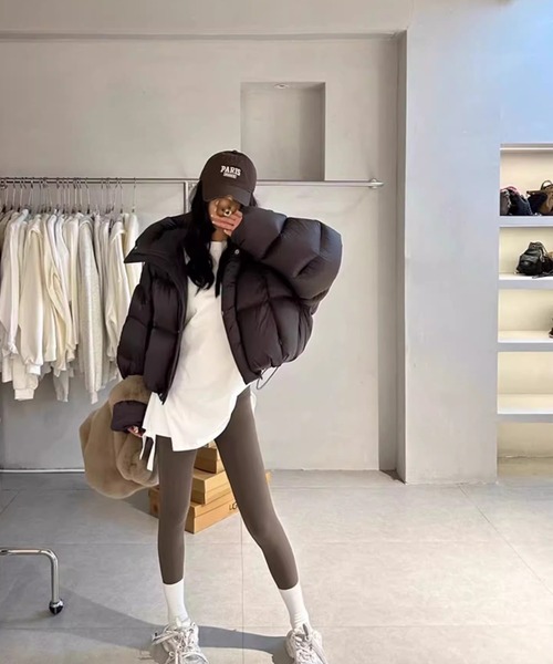 LAFFMO（ラフモ）の「フード付き中綿ショート丈ジャケット（ダウンジャケット/コート・レディース・ピンク/ダークブラウン/モカ/ブラック/オフホワイト・S/M/L/XL）」の19枚目の写真