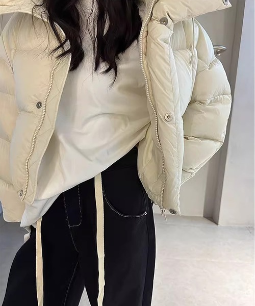 LAFFMO（ラフモ）の「フード付き中綿ショート丈ジャケット（ダウンジャケット/コート・レディース・ピンク/ダークブラウン/モカ/ブラック/オフホワイト・S/M/L/XL）」の6枚目の写真