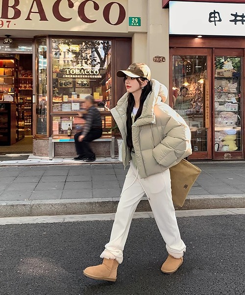 LAFFMO（ラフモ）の「フード付き中綿ショート丈ジャケット（ダウンジャケット/コート・レディース・ピンク/ダークブラウン/モカ/ブラック/オフホワイト・S/M/L/XL）」の10枚目の写真