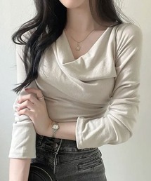 ドレープネック タイトフィット長袖Tシャツ ロンT