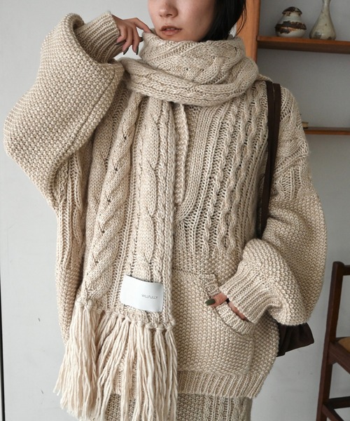 coarse knit cable fringe muffler（マフラー）｜WILLFULLY（ウィル