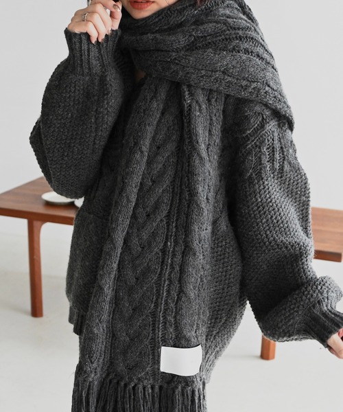 セール】coarse knit cable fringe muffler（マフラー）｜WILLFULLY