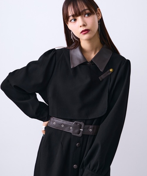 MONOe(モノエ)の「キリカエデザインシャツワンピース/ベルト付き(ワンピース・レディース・ブラック/ボルドー・FREE)」の2枚目の写真
