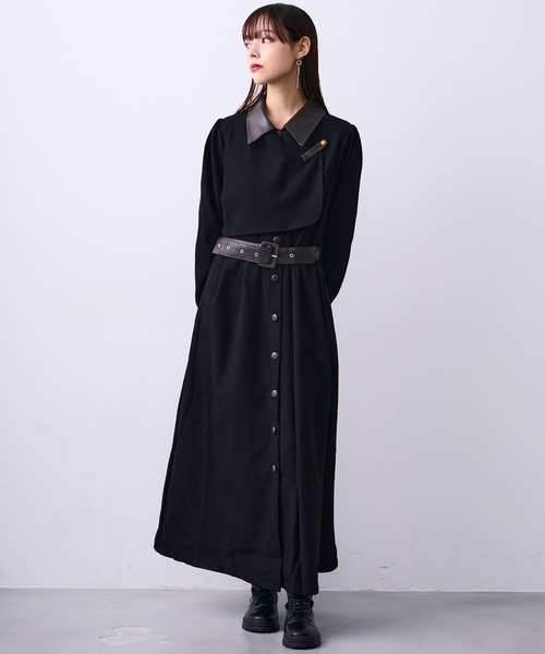MONOe(モノエ)の「キリカエデザインシャツワンピース/ベルト付き(ワンピース・レディース・ブラック/ボルドー・FREE)」の21枚目の写真