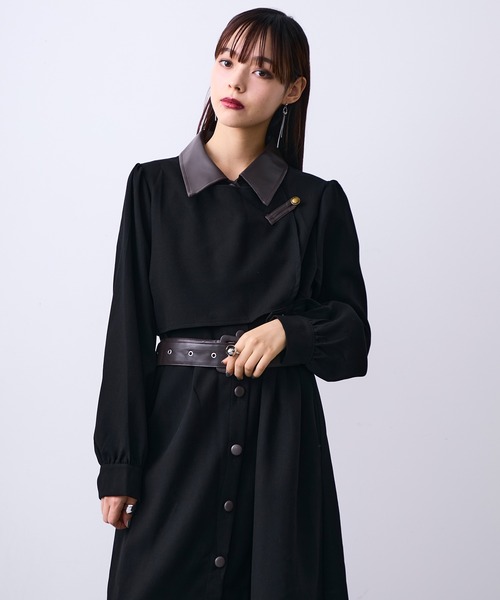 MONOe(モノエ)の「キリカエデザインシャツワンピース/ベルト付き(ワンピース・レディース・ブラック/ボルドー・FREE)」の17枚目の写真