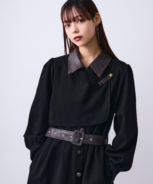 MONOe(モノエ)の「キリカエデザインシャツワンピース/ベルト付き(ワンピース・レディース・ブラック/ボルドー・FREE)」の12枚目の写真