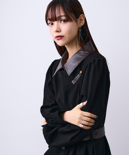 MONOe(モノエ)の「キリカエデザインシャツワンピース/ベルト付き(ワンピース・レディース・ブラック/ボルドー・FREE)」の14枚目の写真