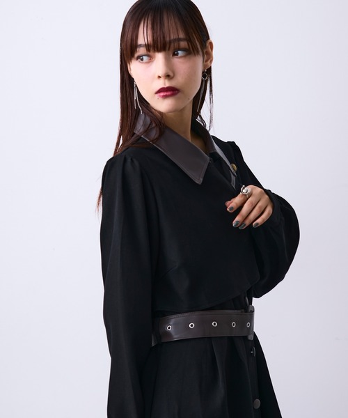 MONOe(モノエ)の「キリカエデザインシャツワンピース/ベルト付き(ワンピース・レディース・ブラック/ボルドー・FREE)」の15枚目の写真
