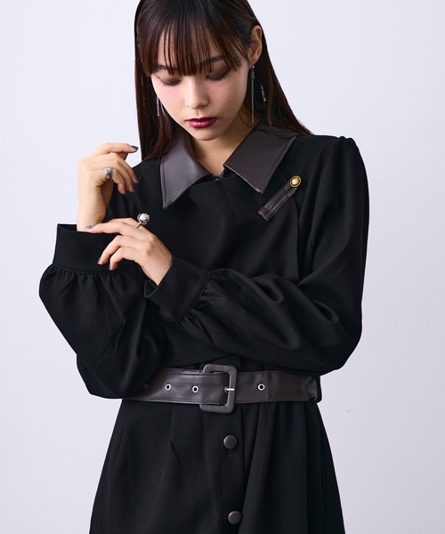 MONOe(モノエ)の「キリカエデザインシャツワンピース/ベルト付き(ワンピース・レディース・ブラック/ボルドー・FREE)」の16枚目の写真