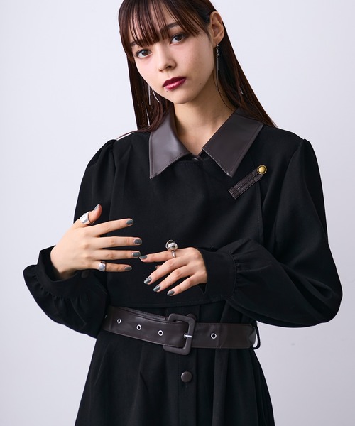 MONOe(モノエ)の「キリカエデザインシャツワンピース/ベルト付き(ワンピース・レディース・ブラック/ボルドー・FREE)」の18枚目の写真
