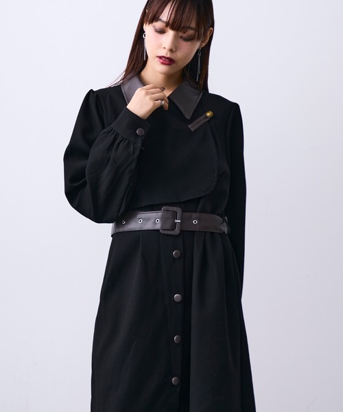 MONOe(モノエ)の「キリカエデザインシャツワンピース/ベルト付き(ワンピース・レディース・ブラック/ボルドー・FREE)」の19枚目の写真