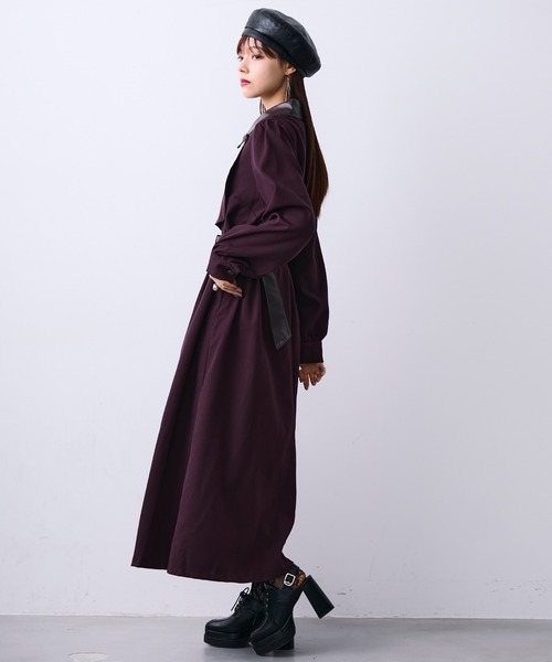 MONOe(モノエ)の「キリカエデザインシャツワンピース/ベルト付き(ワンピース・レディース・ブラック/ボルドー・FREE)」の3枚目の写真
