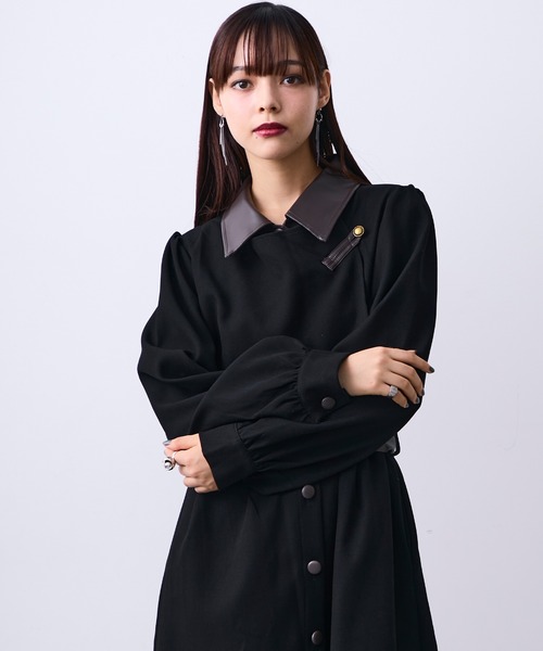 MONOe(モノエ)の「キリカエデザインシャツワンピース/ベルト付き(ワンピース・レディース・ブラック/ボルドー・FREE)」の20枚目の写真