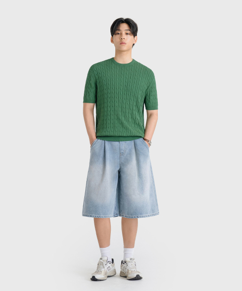 LEMAIN SECOND（リメインセカンド）の「バミューダワイドツータックデニムバンディングショーツ[ライトブルー]（その他パンツ・レディース・その他・MEDIUM/SMALL/LARGE）」の3枚目の写真
