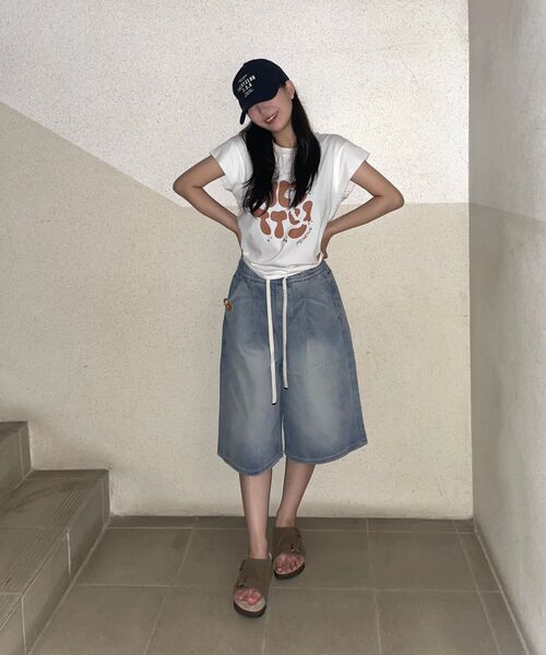 LEMAIN SECOND（リメインセカンド）の「バミューダワイドツータックデニムバンディングショーツ[ライトブルー]（その他パンツ・レディース・その他・MEDIUM/SMALL/LARGE）」の13枚目の写真