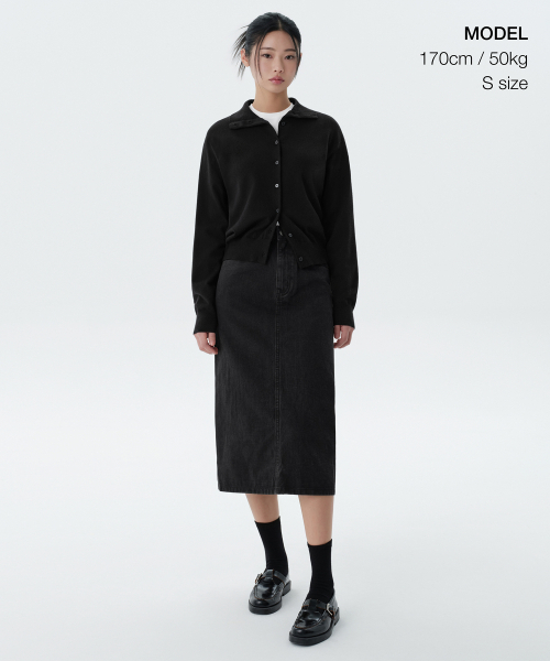 MUSINSA STANDARD WOMAN（ムシンサスタンダードウーマン）の「ウィメンズデニムミディスカート[ウォッシュドブラック]（スカート・レディース・その他・SMALL/MEDIUM/LARGE/X-SMALL）」の2枚目の写真