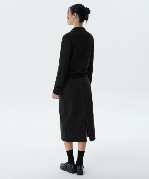 MUSINSA STANDARD WOMAN（ムシンサスタンダードウーマン）の「ウィメンズデニムミディスカート[ウォッシュドブラック]（スカート・レディース・その他・SMALL/MEDIUM/LARGE/X-SMALL）」の3枚目の写真