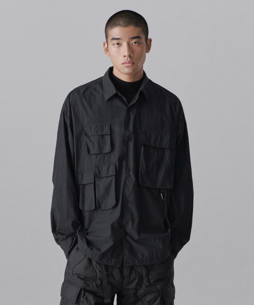 シティレジャー CN オーバーサイズ マルチポケットシャツ [ブラック