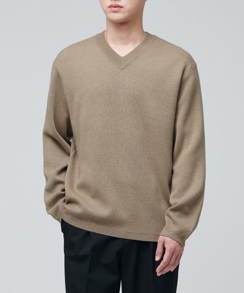 MUSINSA STANDARD（ムシンサスタンダード）の「MINIMAL V-NECK KNIT [BEIGE]（ニット/セーター・メンズ・その他・LARGE）」の2枚目の写真