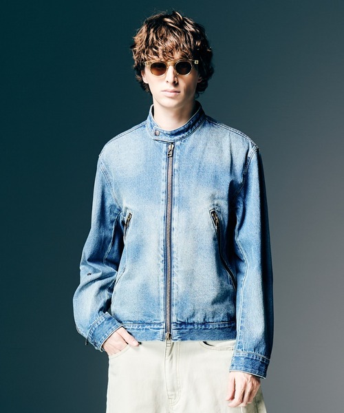 glamb（グラム）の「Denim Riders Jacket / デニムライダースジャケット（ライダースジャケット・メンズ・インディゴブルー/ブラック・S/M/L）」の2枚目の写真
