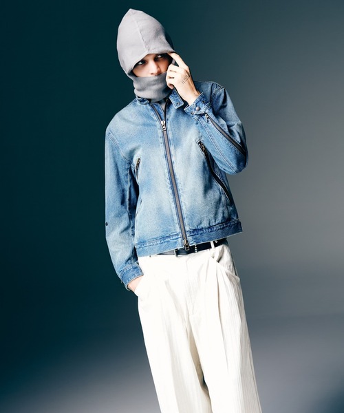 glamb（グラム）の「Denim Riders Jacket / デニムライダースジャケット（ライダースジャケット・メンズ・インディゴブルー/ブラック・S/M/L）」の11枚目の写真